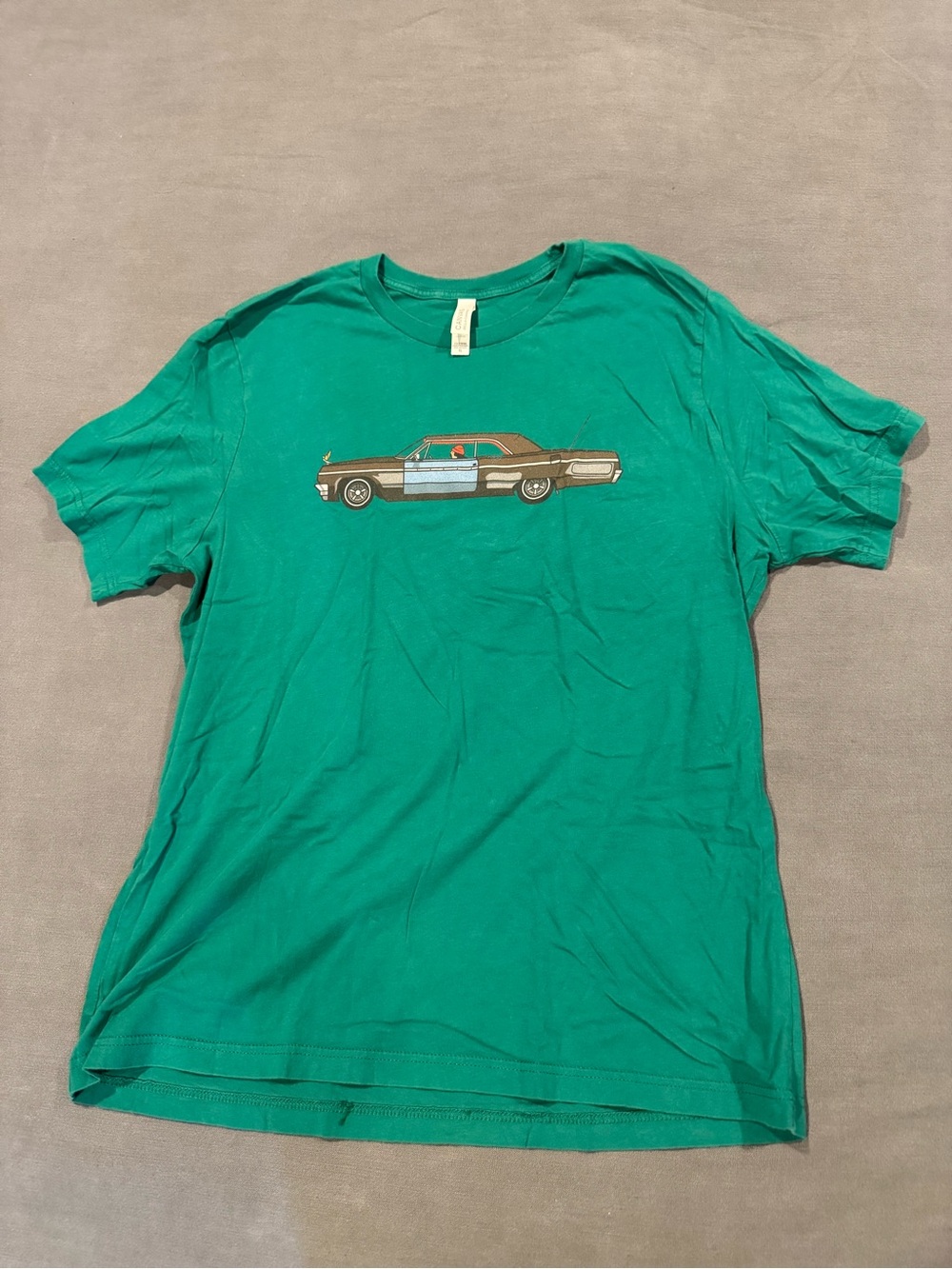 Cheech and Chong, Green Graphic Crew Neck T-Shirt with impala